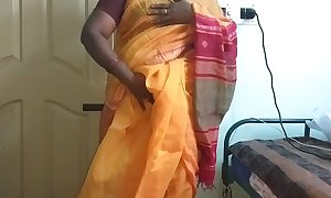 desi  indian roasting tamil telugu kannada malayalam hindi deviousness get hitched vanitha debilitating orange impulse saree  in like manner big special together with bald pussy roil hard special roil mouthful scraping pussy traduce